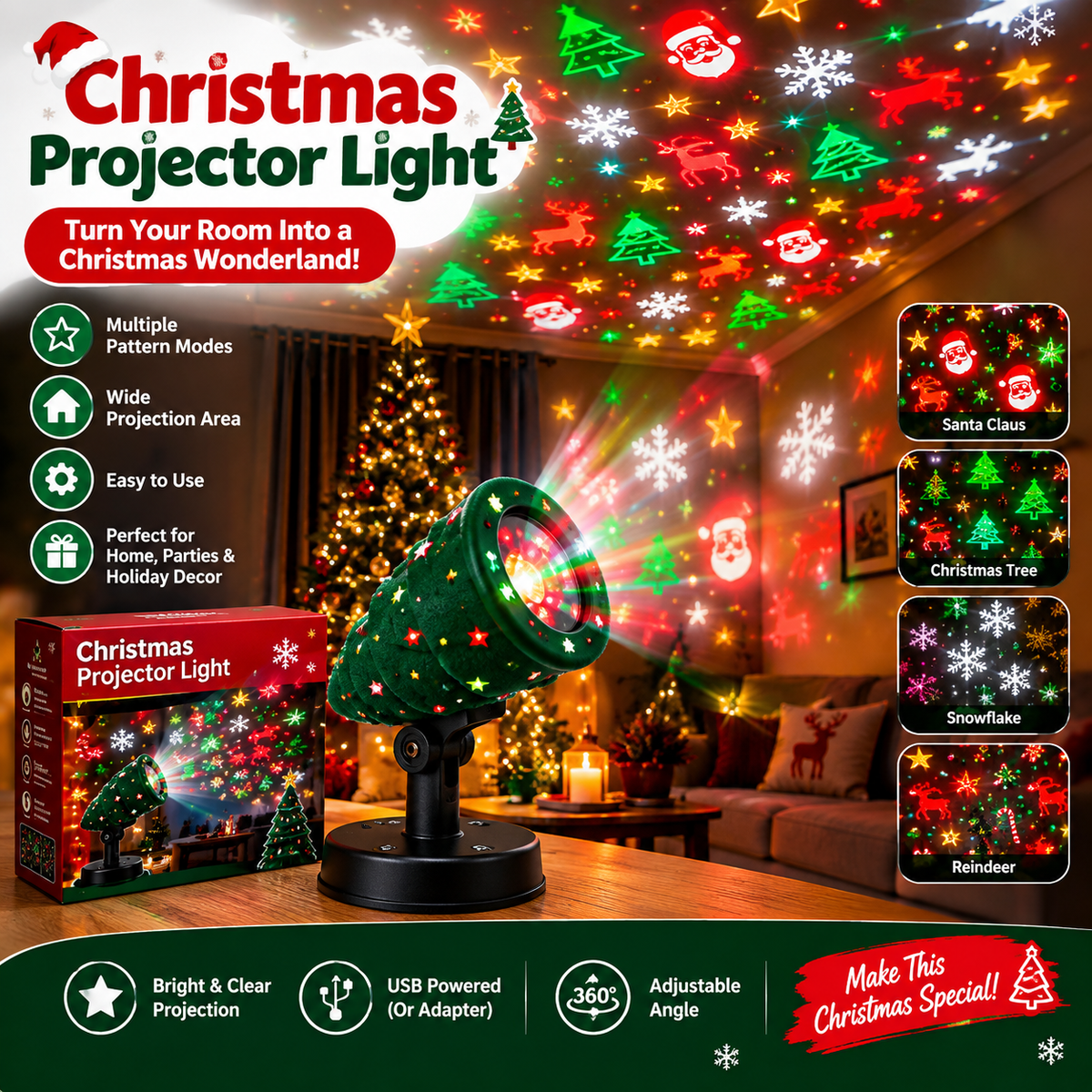 Christmas Projector Light – Festive Room Decoration